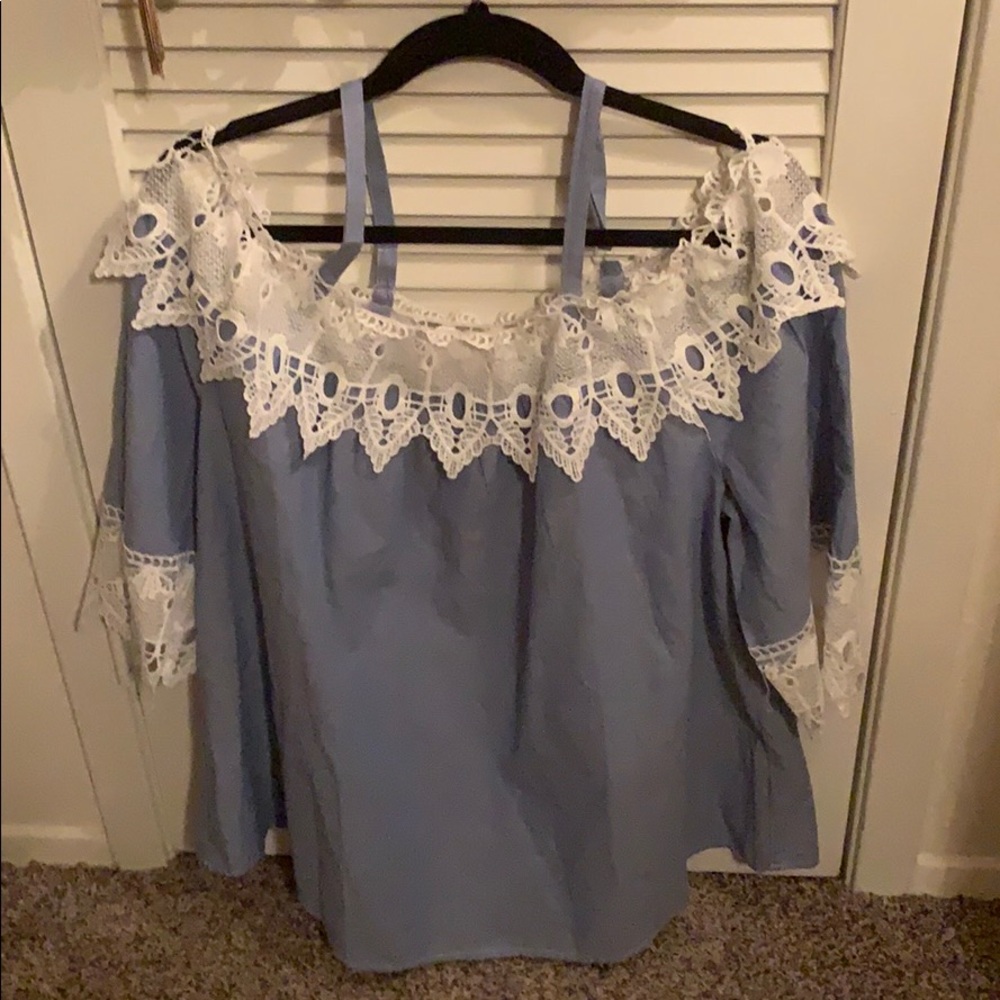 Denim and White Crochet Top